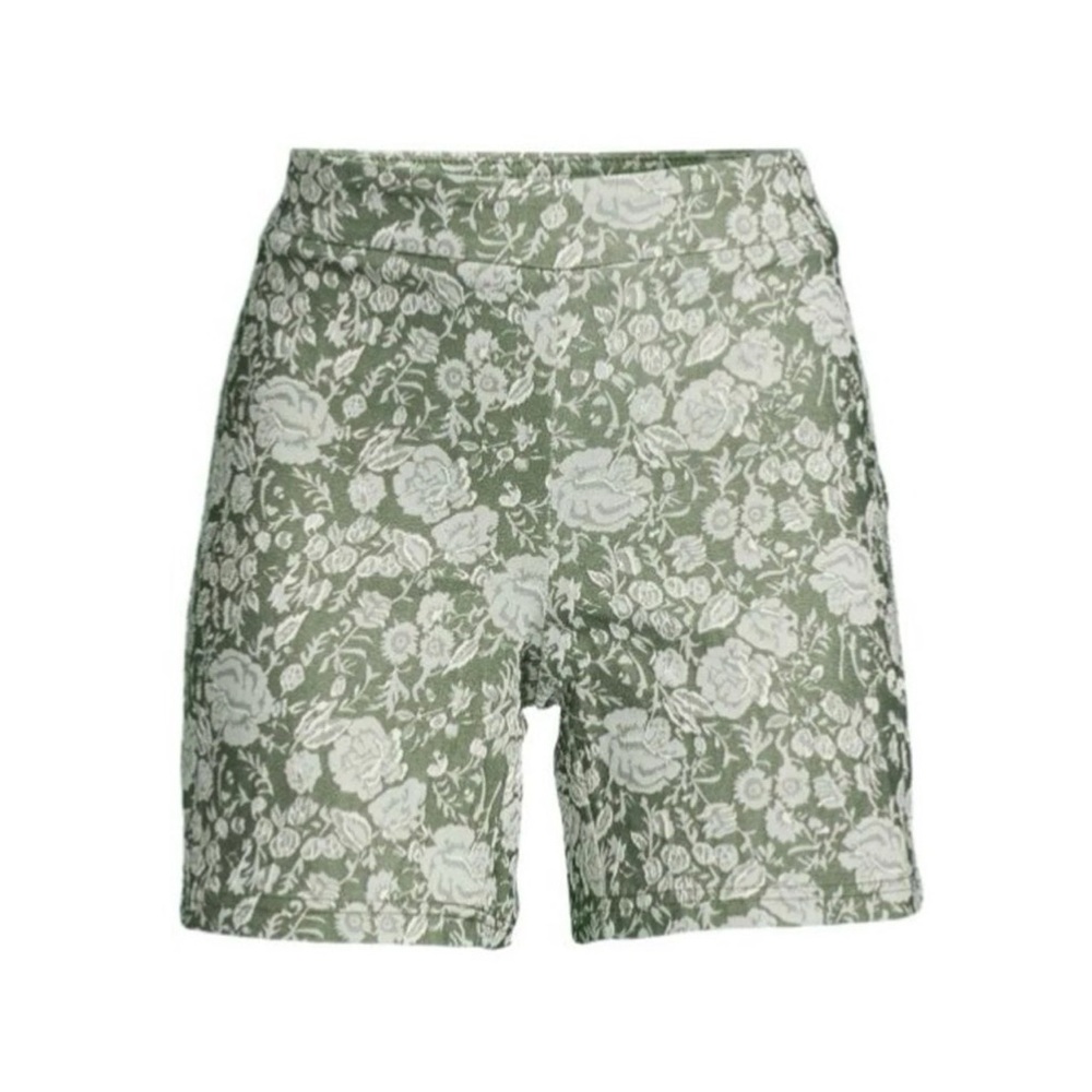 NANETTE LEPORE Sage Green Floral Damask Stretch Biker‎ Shorts Women’s Size M